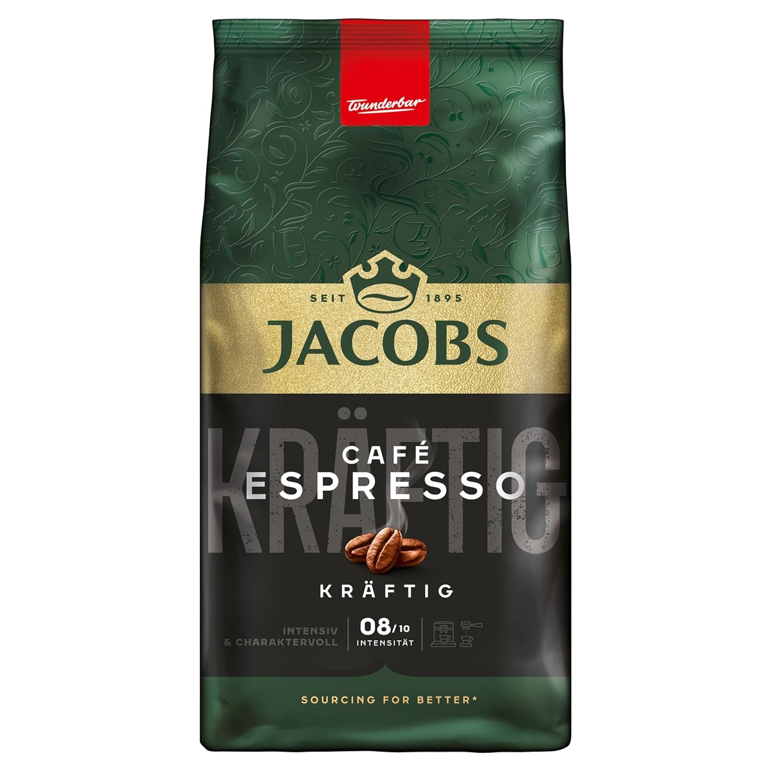 Jacobs Café Crema Gold Kawa ziarnista 1 kg – Vollmundig, Aromatisch, Fruchtige Notes, Ziarna Arabiki i Robusta, Intensität 5/10, Idealna do Café Crema Naty Shop Espresso 1 Kg