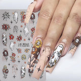 JMEOWIO Nagelsticker Halloween 9 Blatt Nail Art Naklejka Selbstklebend Nagelaufkleber Süße Geisterblume Dekoration Nageldesign Zubehör