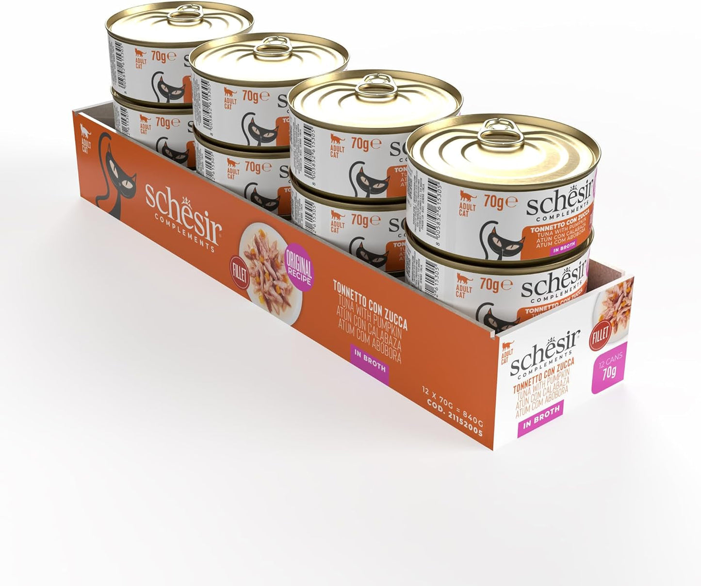 Tuńczyk z dynią w bulionie, karma uzupełniająca mokra dla kotów, autorska receptura, 100% naturalna, 12 puszek po 70g