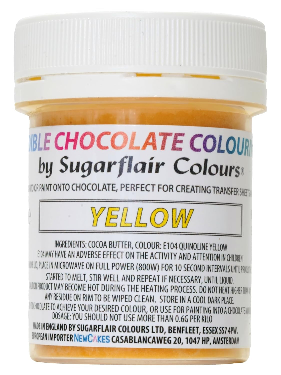 Barwnik spożywczy Sugarflair Chocolate Żółty barwnik spożywczy do czekolady - Kolorowe organiczne masło kakaowe, barwnik czekoladowy do barwienia czekolady, pralin - 35g