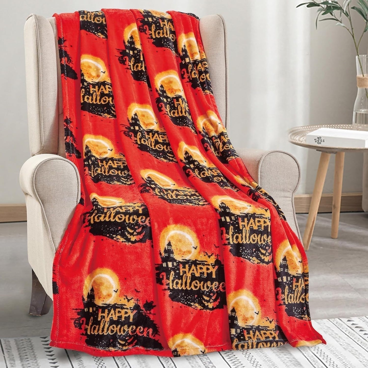 Elegancki komfort Lekki koc z motywem Halloween, miękki, przytulny i pluszowy, idealny na relaks w tym strasznym sezonie, 127 x 152,4 cm, łóżka i narzuty Skull and Bones Elegancki komfortowy dom Halloween 50 x 60