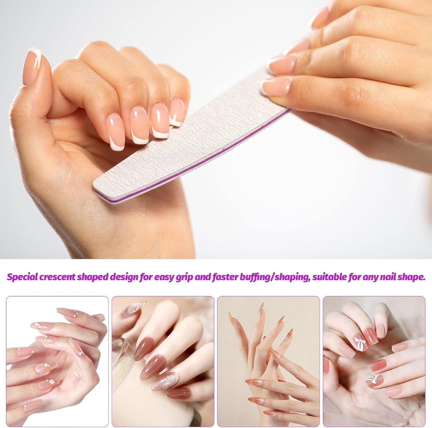 50 Stück Nagelfeile 100/180, Halbmond Nagelfeilen Für Gelnägel, Doppelseitige Nagelfeilen Set, Pilnik do paznokci, Grit Jednorazowy pilnik do paznokci Für Nagelstudios DIY Nail Art Zuhause, Weiß