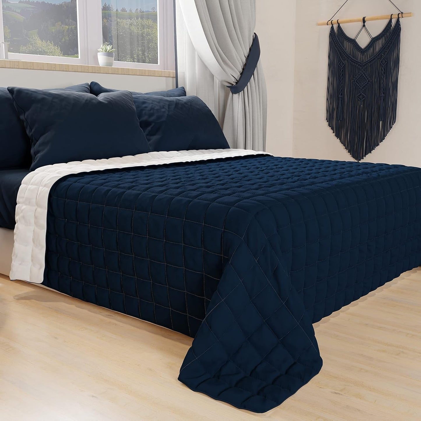 PETTI Artigiani Italiani - Kołdra na łóżko pojedyncze, kołdra dwustronna, kołdra wiosenna, granatowa, biała, 100% Made in Italy Kołdry i kołdry Naty Shop