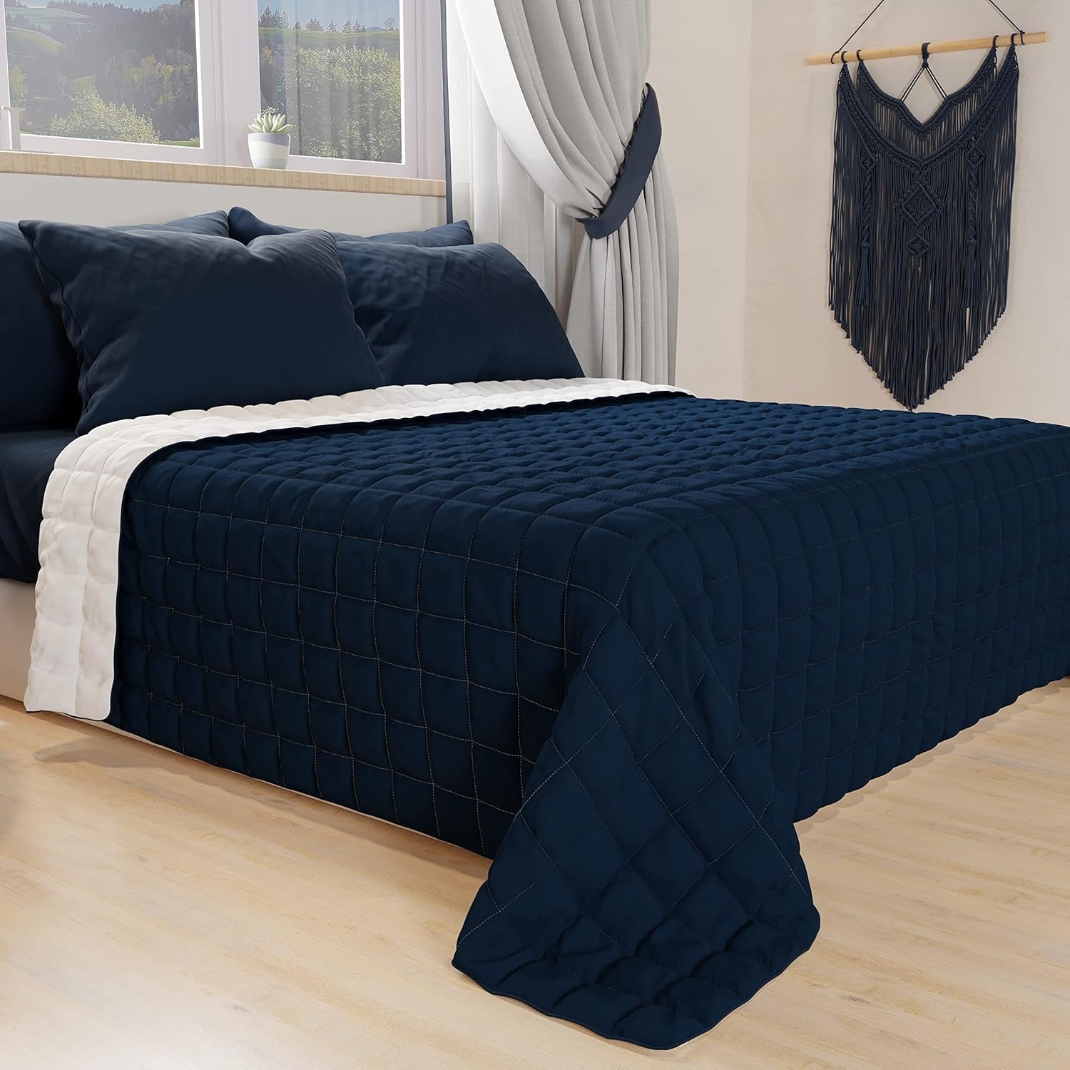 PETTI Artigiani Italiani - Kołdra na łóżko pojedyncze, kołdra dwustronna, kołdra wiosenna, granatowa, biała, 100% Made in Italy Kołdry i kołdry Naty Shop