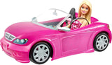 Lalka Barbie i różowy brokatowy kabriolet, realistyczne opony, logo, zabawka dla dzieci w wieku od 3 lat, DJR55