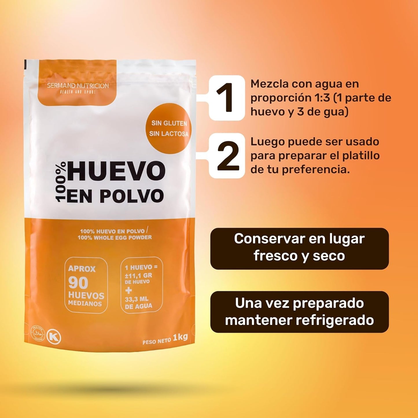 Eipulver aus Freilandeiern (1kg) | Pasteurisiertes Vollei Pulver | Ohne Zusatztoffe | Bez glutenu i bez laktozy | Vakuumverpackung im Zip-Beutel
