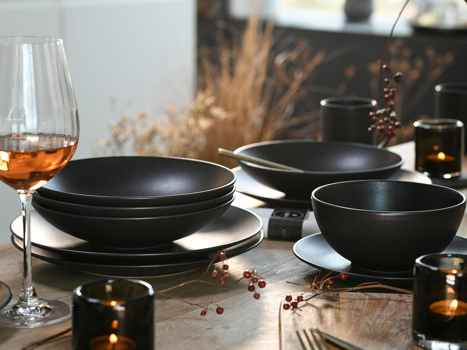Creatable, 23146, seria SOFT TOUCH BLACK, 20-częściowy zestaw naczyń obiadowych, serwis łączenia porcelany, można myć w zmywarce i używać w kuchence mikrofalowej, wyprodukowano w Portugalii