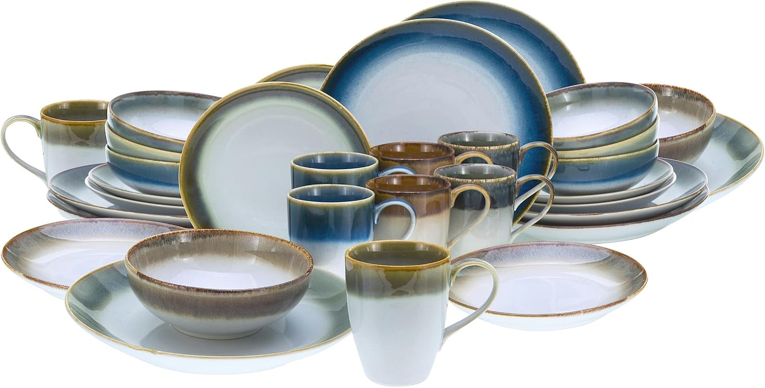 CreaTable, 23679, seria Cascade, 32-częściowy zestaw naczyń obiadowych dla 8 osób, serwis porcelany Combo, można myć w zmywarce i używać w kuchence mikrofalowej, jakość produkcji