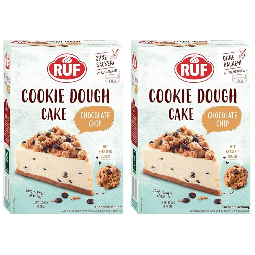 RUF Ciasto ciasteczkowe Ohne Backen, Tortenboden Aus Keksteig Mit Frischkäse-Creme Und Schokoladenstückchen, Inkl. Kuchenform, 1X325G Mieszanka do pieczenia i gotowania Naty Shop 325 G (opakowanie 2Er) Ciasto Ciastkowe