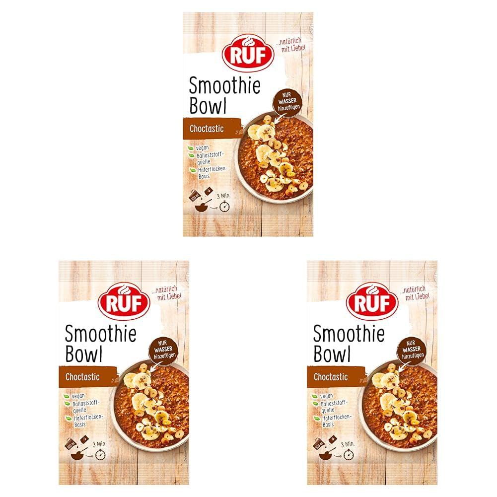 RUF Smoothie Bowl Owies Banany Orzechy Czekoladowa przekąska śniadaniowa Szybka i łatwa Wegańska 1 saszetka x 50g (zestaw 3 szt.)