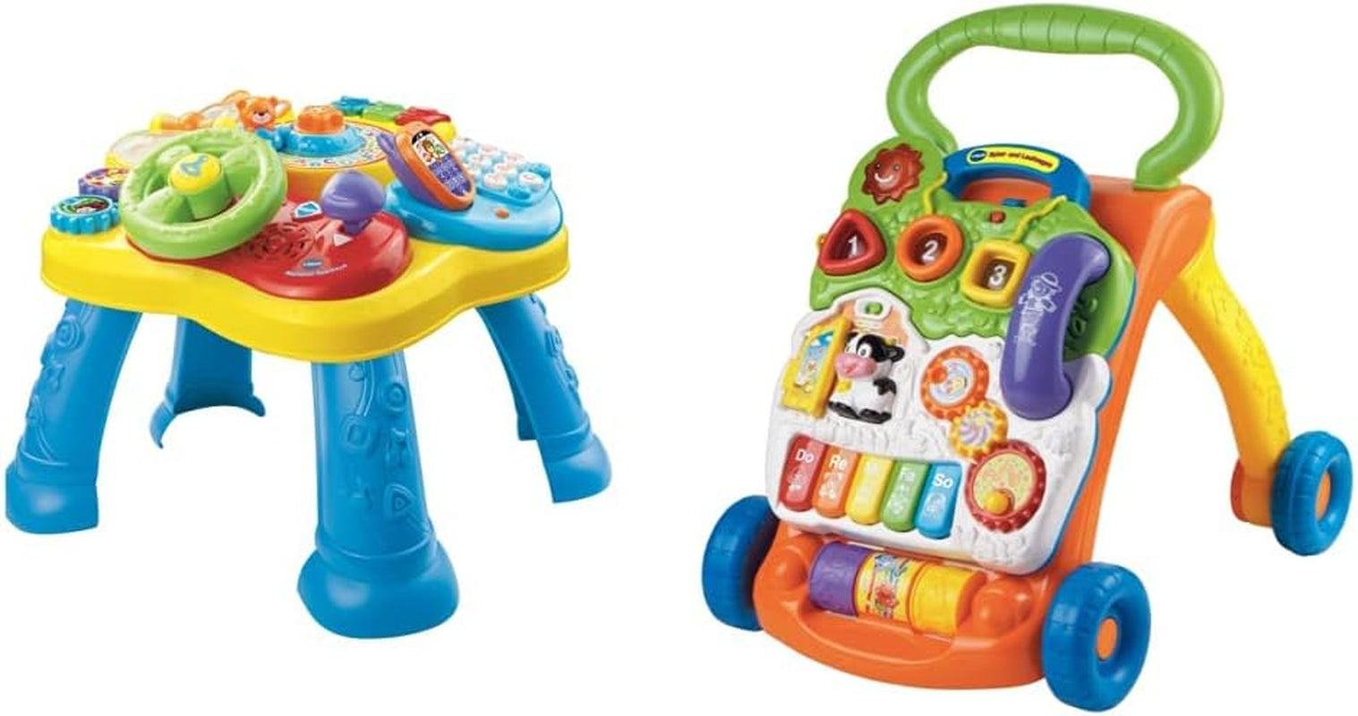 Stół do zabawy VTech Baby Adventure - Kolorowy stół do zabawy dla dzieci z 6 boiskami i elementami interaktywnymi oraz książeczka z piosenkami Baby My First 6-stronicowa kolorowa książeczka i ruchome elementy do zabawy Baby Toys Naty Shop Pakiet do nauki jazdy Opakowanie Easymail