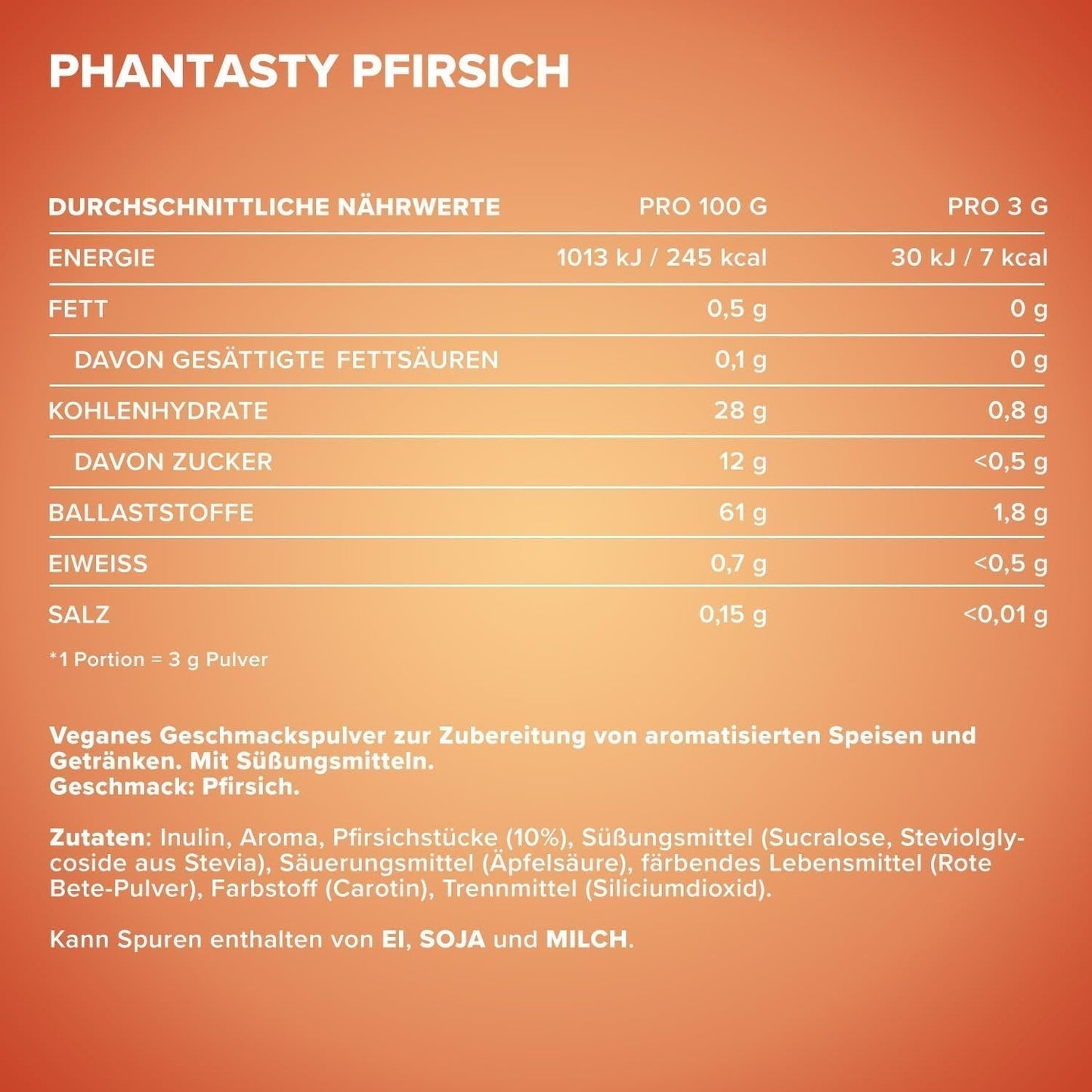 Ironmaxx Phantasty - Kremowa Brzoskwinia Dawka 250G | Wegańskie Geschmackspulver Mit Echten Frucht- Oder Nussstückchen | Perfekter Zuckerersatz Słodziki Naty Shop
