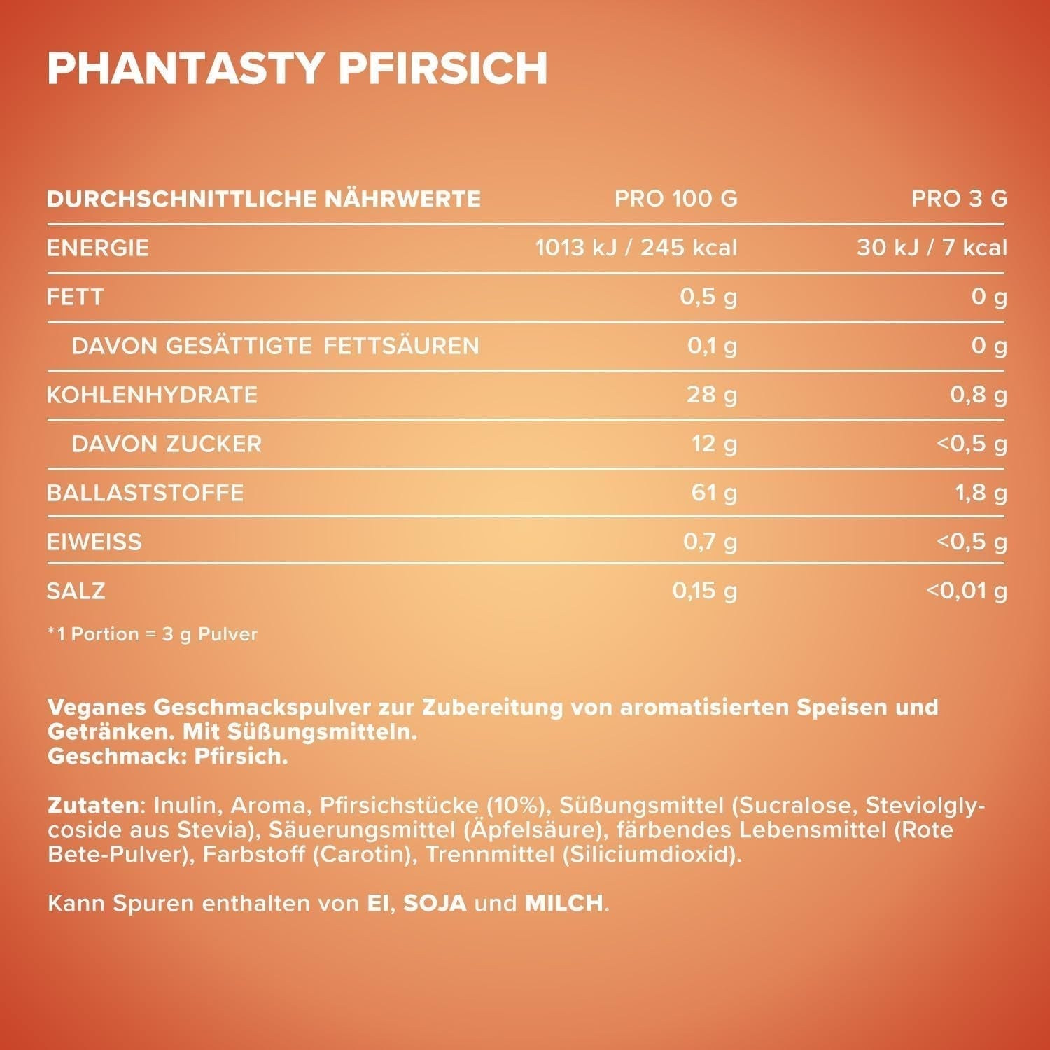 Ironmaxx Phantasty - Kremowa Brzoskwinia Dawka 250G | Wegańskie Geschmackspulver Mit Echten Frucht- Oder Nussstückchen | Perfekter Zuckerersatz Słodziki Naty Shop
