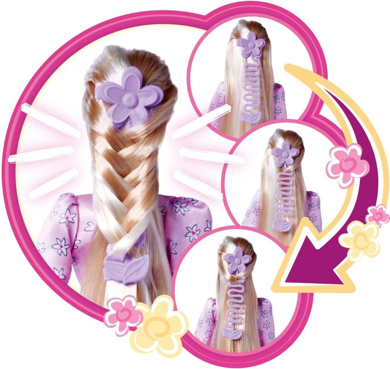 Simba 105733640 - Steffi Love Flower Hair, lalka z bardzo długimi włosami, zawiera 6 spinek, warkocz i grzebień, 29 cm, wiek 3+