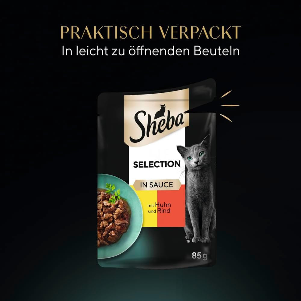 Mokra karma dla kotów Sheba Selection w torebkach porcjowanych z kurczakiem i wołowiną w sosie 28x85g