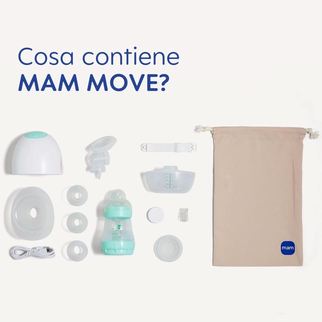 Przenośny laktator MAM Move z 3 trybami pracy i 5 poziomami intensywności, silikonowa obudowa Skinsoft, możliwość regulacji w 4 rozmiarach Akcesoria Żywność i karmienie piersią Bebe Naty Shop