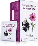 Nutra Tea Herbata z czarnego bzu i echinacei, Herbata na odporność i przeziębienie, Herbata wspomagająca odporność, Walka z przeziębieniem, 20 torebek na herbatę wielokrotnego użytku, Naturalna herbata ziołowa