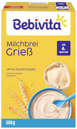 Kaszka manna z mlekiem (4 x 500g), pokarm dla dzieci od 6 miesiąca życia, bez dodatku cukru, z cennymi minerałami i witaminami, bardzo sycący