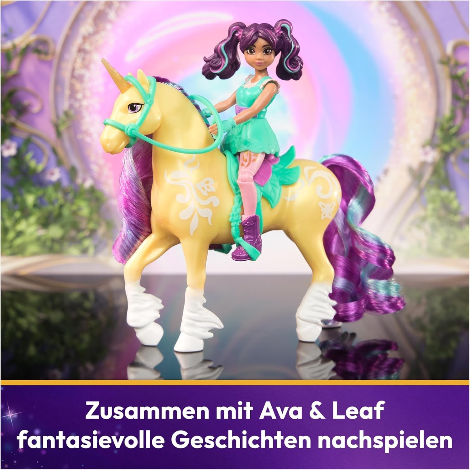 Zestaw Unicorn Academy AVA i liść jednorożca - oryginalne figurki o wysokości około 12 cm z popularnej serii Netflix Z dwoma akcesoriami i szczotkami do włosów Do pomysłowego odgrywania ról, dla dzieci w wieku od 4 lat Figurki Naty Shop