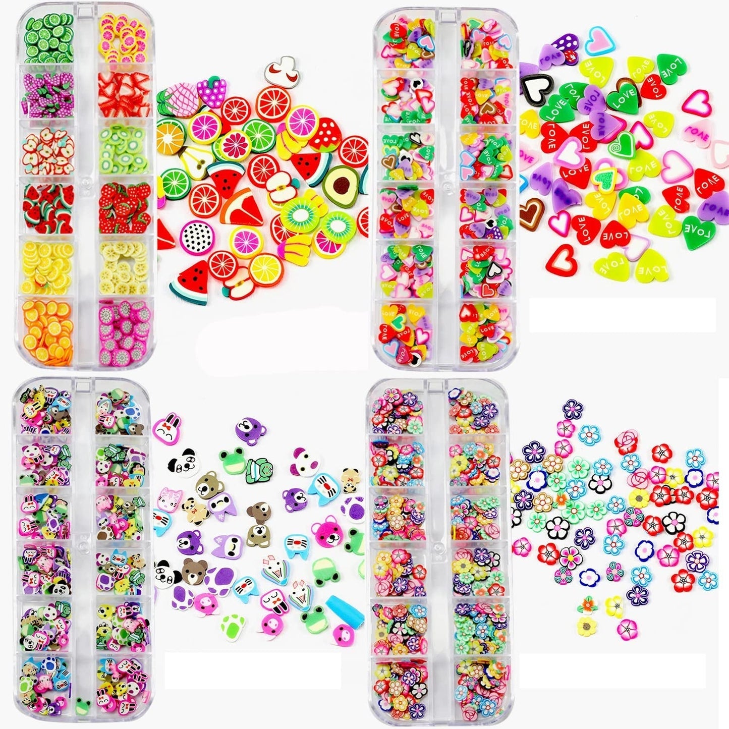 4 Zestaw Nagel Obst Scheiben, Basicon Niedliche Obst Polymer Scheiben Obst Scheibe Nail Nagel 3D Obstscheibe Nail Art Kawałek dla majsterkowiczów Liefert Maniküre Dekoration Schleim Zubehör Nageldekorationen, 4 Stile