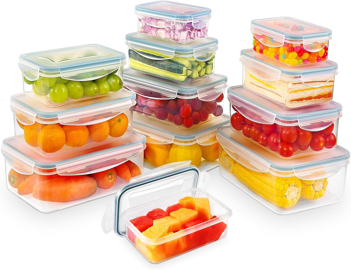 YASHE Słoiki do przechowywania żywności z pokrywką, 12-częściowy zestaw plastikowych słoików do przechowywania, bez BPA, w 100% szczelne, z możliwością układania w stosy, przezroczyste pudełka do przechowywania żywności Naty Shop