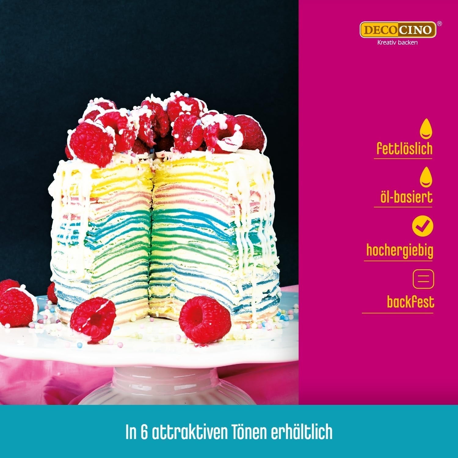 Decocino Rozpuszczalna w tłuszczach pasta koloryzująca Zestaw 6 - 6 x 15 g - Barwnik spożywczy w kolorze czerwonym, białym, zielonym, żółtym, niebieskim i czarnym, idealny do barwienia ciast, kremów i kremów - Bez azo i glutenu