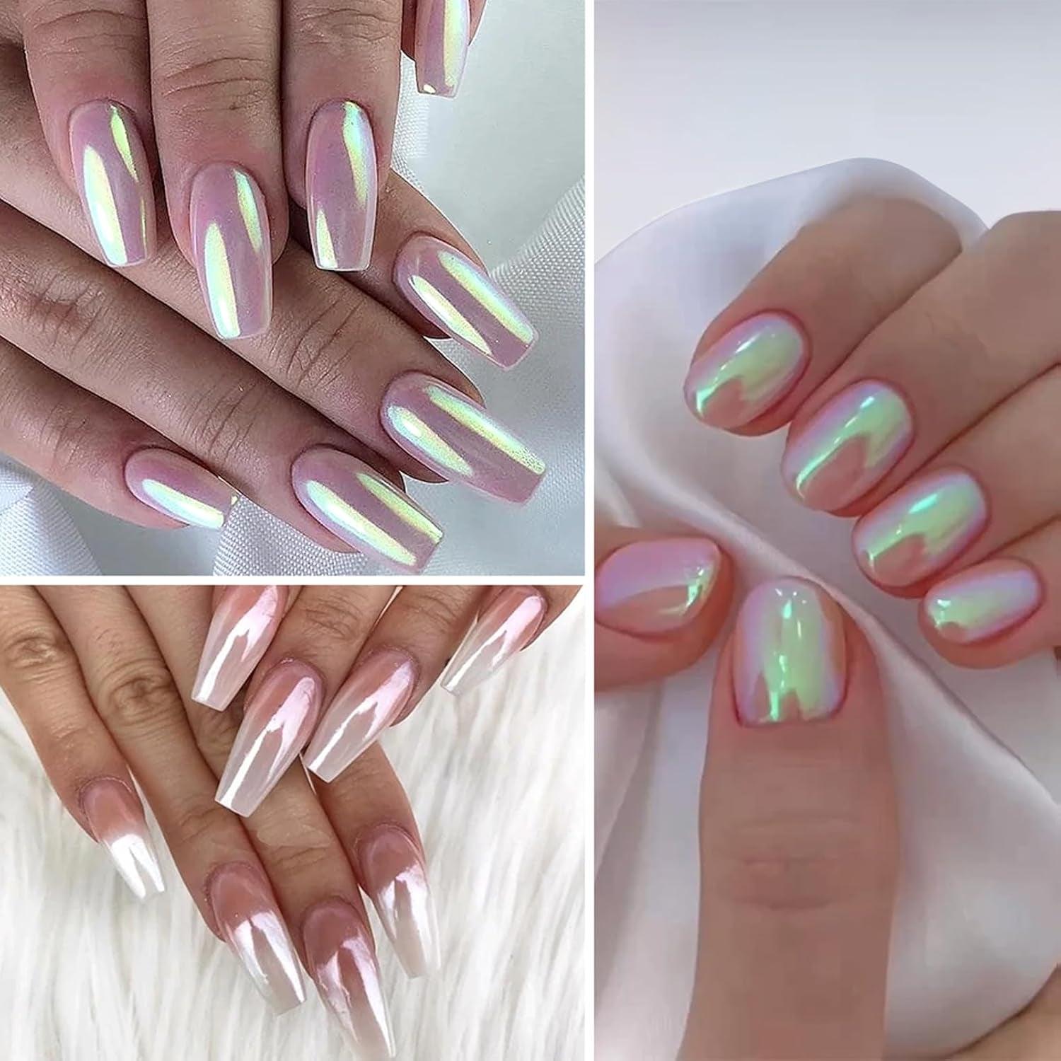 Proszek do paznokci Chrome Aurora Ice Shimmer Chromowany proszek pigmentowy 4 szt. Proszek chromowany Nägel Nail Art Nageldesign