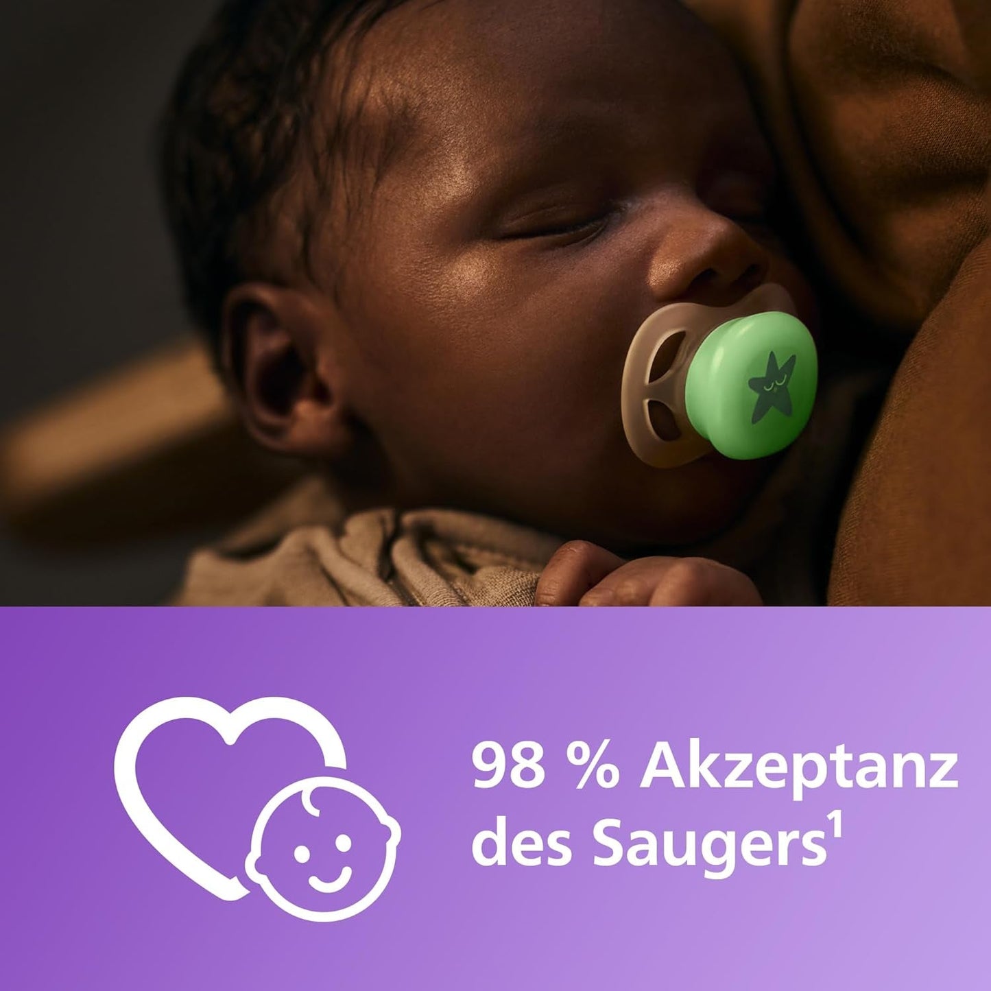 Philips AVENT Ultra Start smoczek na noc, smoczek ortodontyczny dla noworodków, świecący w ciemności, bez BPA, z pojemnikiem do sterylizacji, podwójne opakowanie, księżyc, gwiazda, SCF075/07