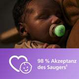 Philips AVENT Ultra Start smoczek na noc, smoczek ortodontyczny dla noworodków, świecący w ciemności, bez BPA, z pojemnikiem do sterylizacji, podwójne opakowanie, księżyc, gwiazda, SCF075/07
