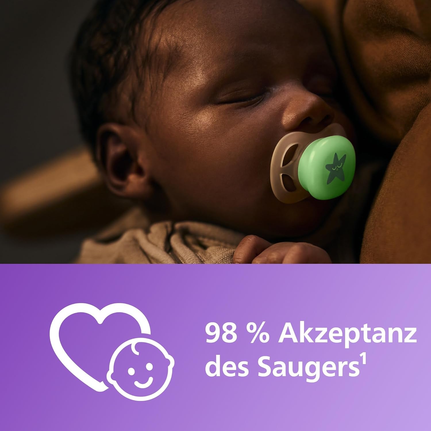 Philips AVENT Ultra Start smoczek na noc, smoczek ortodontyczny dla noworodków, świecący w ciemności, bez BPA, z pojemnikiem do sterylizacji, podwójne opakowanie, księżyc, gwiazda, SCF075/07