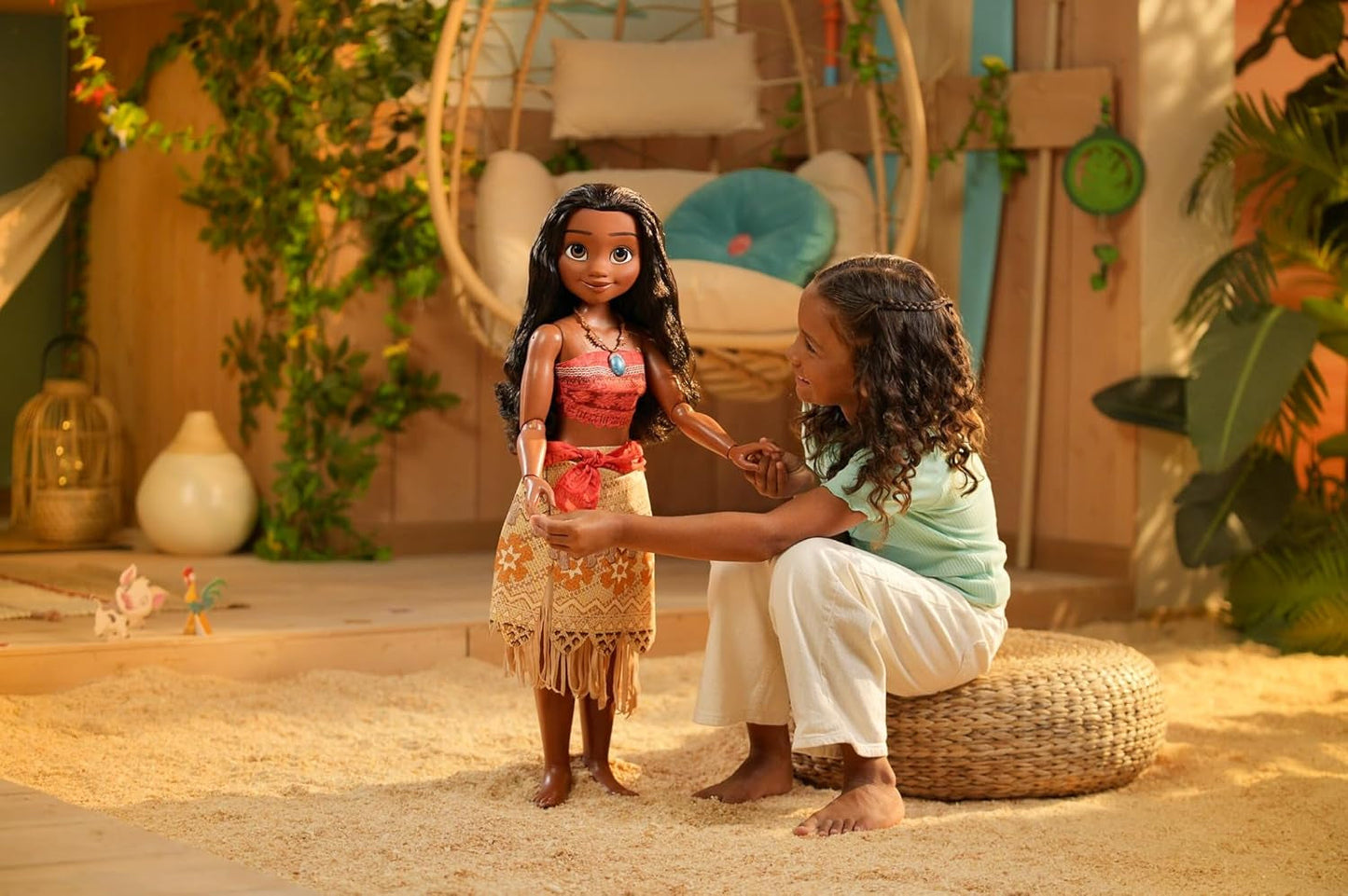 Disney Princess Vaiana, 80 cm duża Spielpuppe von Jakks Pacific, bewegliche Puppe, mit Bürste zum Kämmen ihrer welligen Locken, vom Film inspirowany Kleid, abnehmbare Halskette mit Anhänger