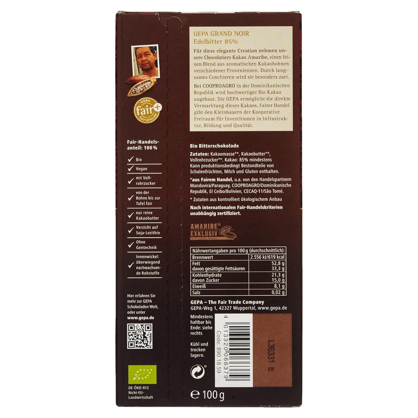 Gorzki Grand Noir organiczny, 85%, 100g