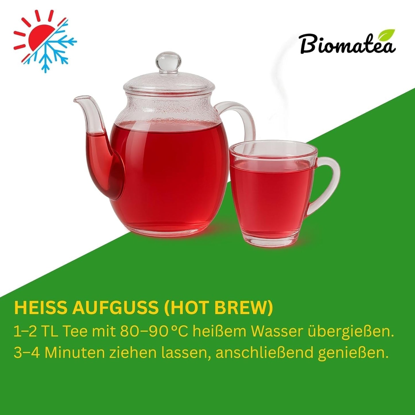 Herbata Owocowa – 100g Aromatyzowana mieszanka owocowa z jabłkiem, hibiskusem i cynamonem – torebka Ziplock, ok. 25 filiżanek – Bez dodatków, pakowane w Niemczech