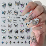 3D Metallic Schwarz Schmetterling Nagelsticker - Laser Pink Aurora Nagelaufkleber - Punk Butterfly Nail Art Naklejki - Srebrne naklejki do paznokci - Nageldesign Zubehör