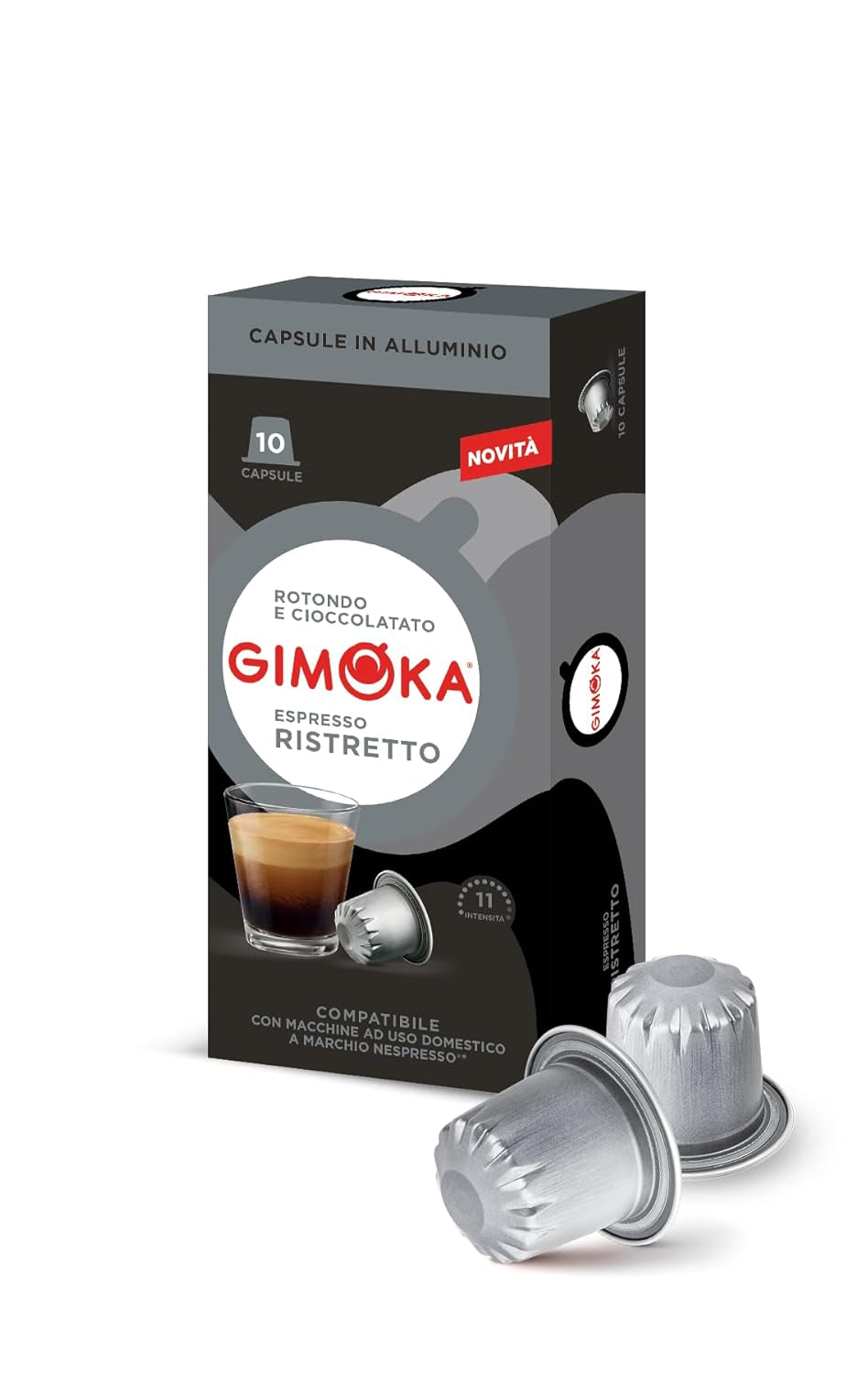 Gimoka Kaffeekapseln Espresso Ristretto, Intensität 11/13-100 Kapsel aus Aluminium - Kompatybilny z Nespresso* Haushalts-Espressomaschinen - 100 Stück (10 x 10 Getränke) - Hergestellt in Italy