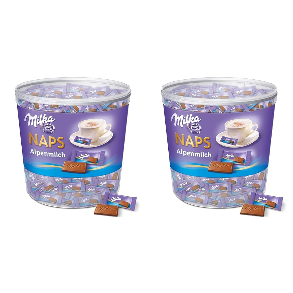 Naps Alpine Milk 1 x 1 kg, rozpływające się w ustach mini czekoladowe kwadraty drobnej alpejskiej czekolady mlecznej, pudełko (2 sztuki w opakowaniu)