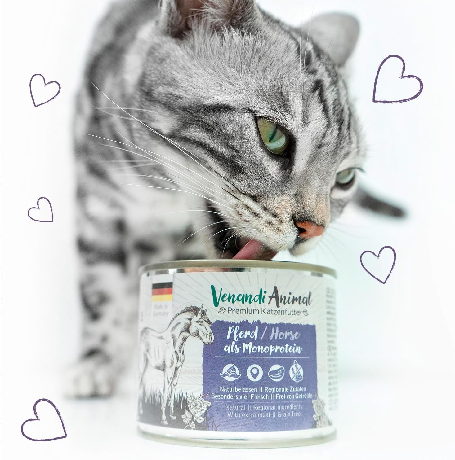 Venandi Animal - Mokra karma premium dla kotów - Koń jako monoproteina, opakowanie 12 sztuk (12 x 125 g), bez zbóż, monoproteina