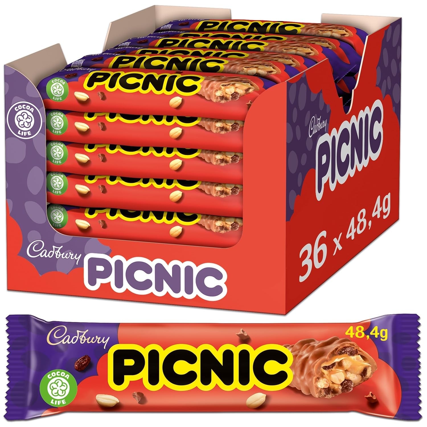 WUNDERBAR Peanuts – Karmelowe batoniki orzechowe pojedynczo zawinięte w chrupiące kawałki orzeszków ziemnych – 24 x 49g
