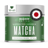 Monte Nativo Ceremonial Matcha w proszku (40g) - idealna do herbaty matcha, latte i koktajli - zielona herbata z Japonii - gatunek ceremonialny, w metalowym pudełku - 100% czysta, bezglutenowa, drobno zmielona
