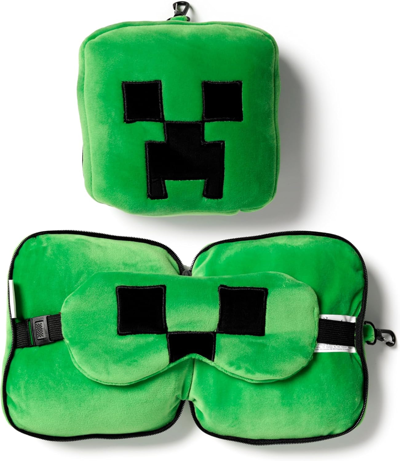 Puckator Relaxeazzz Minecraft Creeper Pluszowa poduszka podróżna i maska na oczy Zagłówek Poduszka do spania Poduszka pod szyję Poduszka podróżna Maska do spania Dla dzieci i dorosłych do podróży Samochód Pociąg Akcesoria Poduszki podróżne samolotem Naty Shop Domyślny tytuł