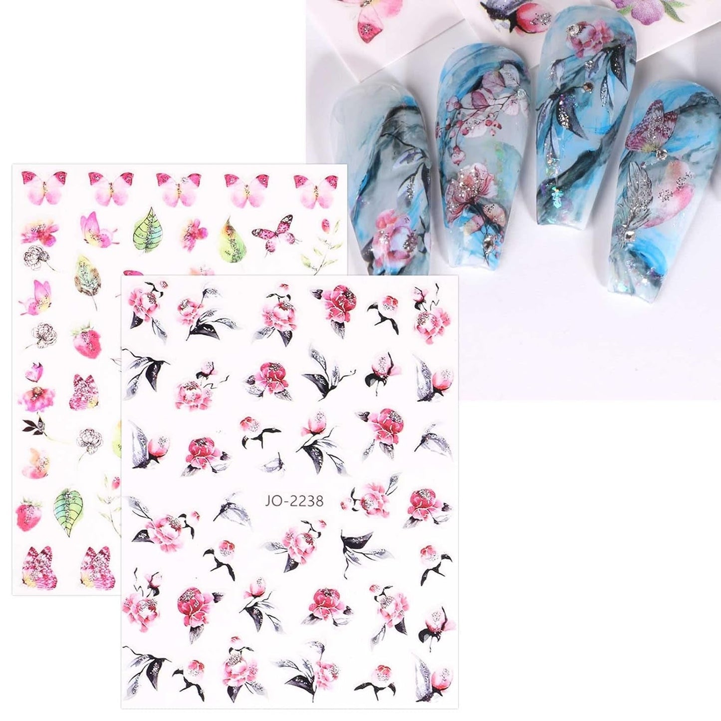 JMEOWIO Nagelsticker Frühling Blume 12 Blatt Nail Art Naklejka Selbstklebend Nagelaufkleber Blätter Dekoration Nageldesign Zubehör