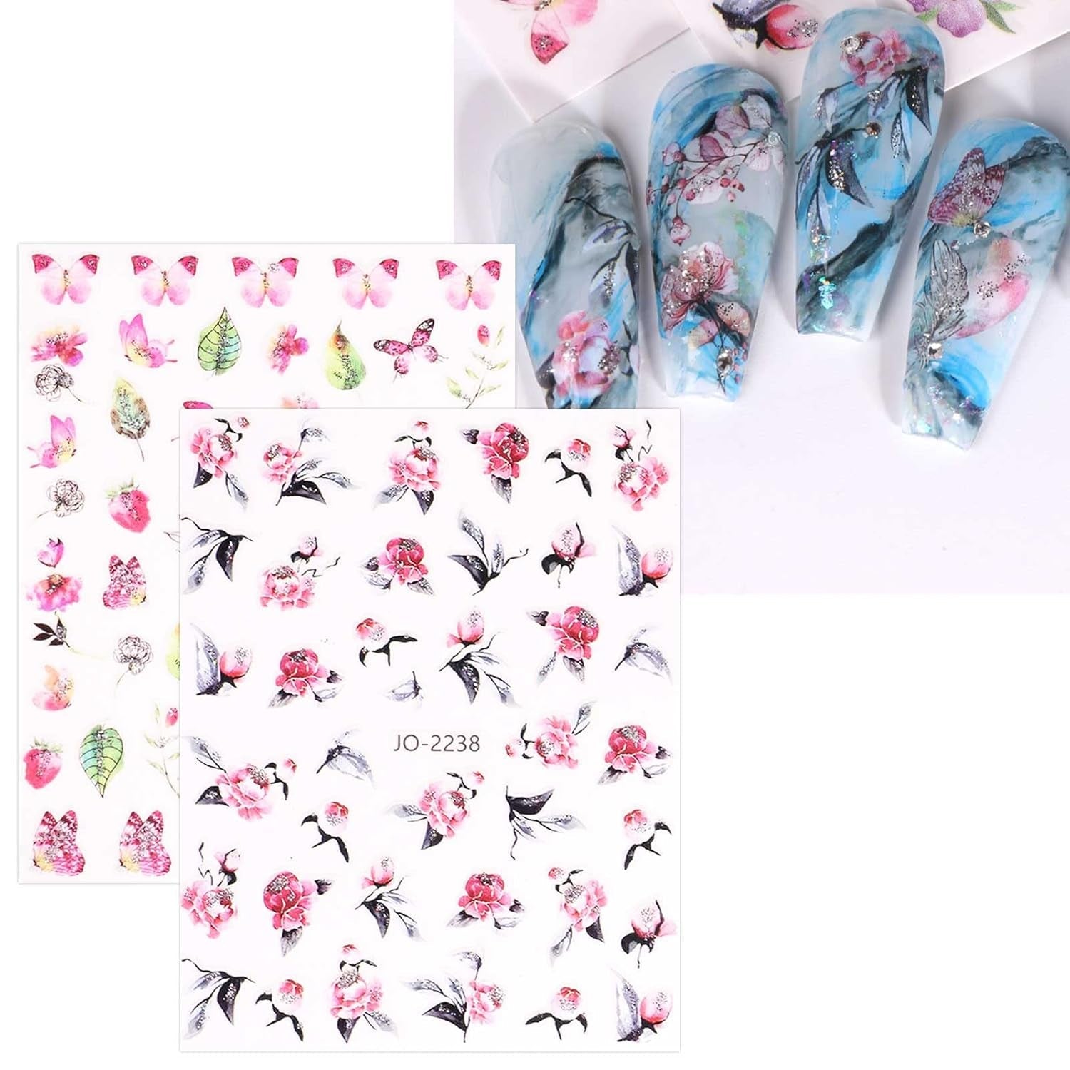 JMEOWIO Nagelsticker Frühling Blume 12 Blatt Nail Art Naklejka Selbstklebend Nagelaufkleber Blätter Dekoration Nageldesign Zubehör