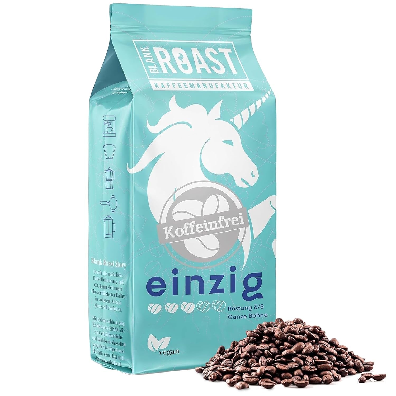 Blank Roast - EINZIG - 1kg - Kaffeebohnen kafeinfrei - 100% Arabica aus Peru - schonend & umweltfreundlich entkoffeiniert - säurearm mit voller Crema - idealny für jede Zubereitungsart