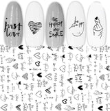 7 Blätter Nagelsticker Selbstklebend Nagelsticker Blumen Abstrakt 3D Schwarz Nagelaufkleber Nageldesign Herzform Wörter Pflanzen Nagel Naklejka DIY Nail Art Zubehör Maniküre Dekoration