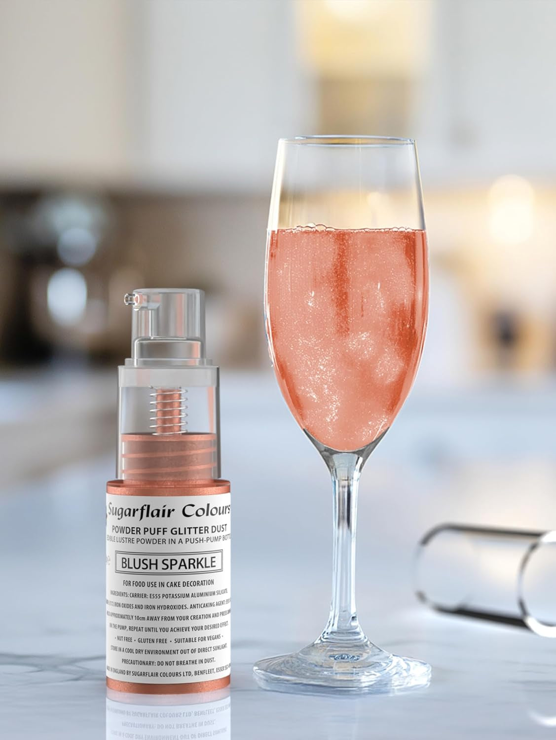 Sugarflair Pump Powder Spray, Glitter, Blush, Glitter - barwnik spożywczy do ciast, spray bez aerozolu do ciast, muffinek i nie tylko - 10 g