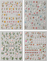 JMEOWIO 3D Nagelsticker Blumen Frucht Nail Art Naklejka Selbstklebend Nagelaufkleber 5D Stereoskopisch Dekoration Nageldesign Zubehör 4 Blatt