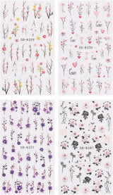 JMEOWIO 3D Nagelsticker Blumen Nail Art Naklejka Selbstklebend Nagelaufkleber 5D Stereoskopisch Frühling Sommer Dekoration Nageldesign Zubehör 4 Blatt