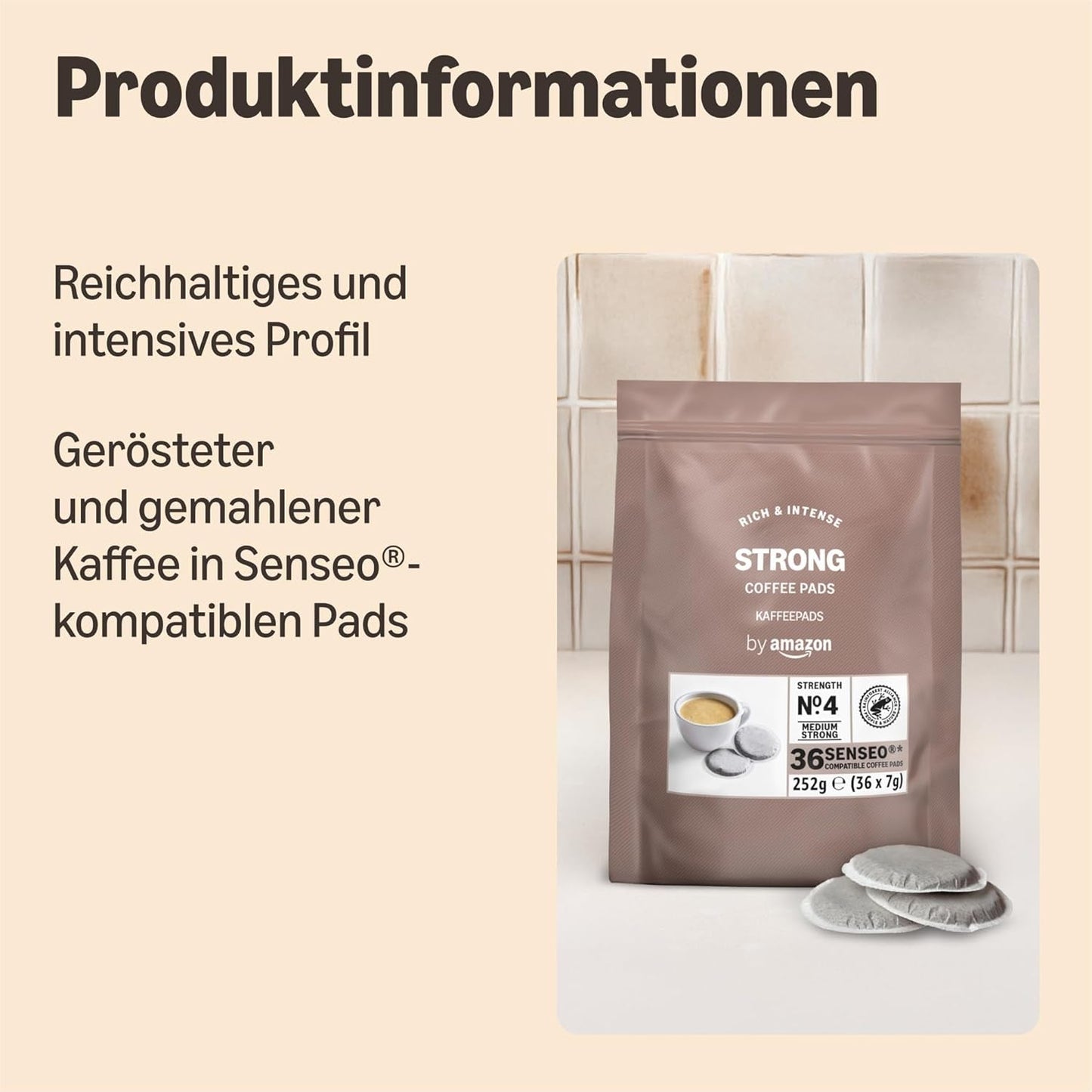 autor: Amazon Starke Pads, geeignet für Senseo-Maschinen, 36 Stück (1 Packung mit 36 ​​​​Stück) – Rainforest Alliance-zertifiziert
