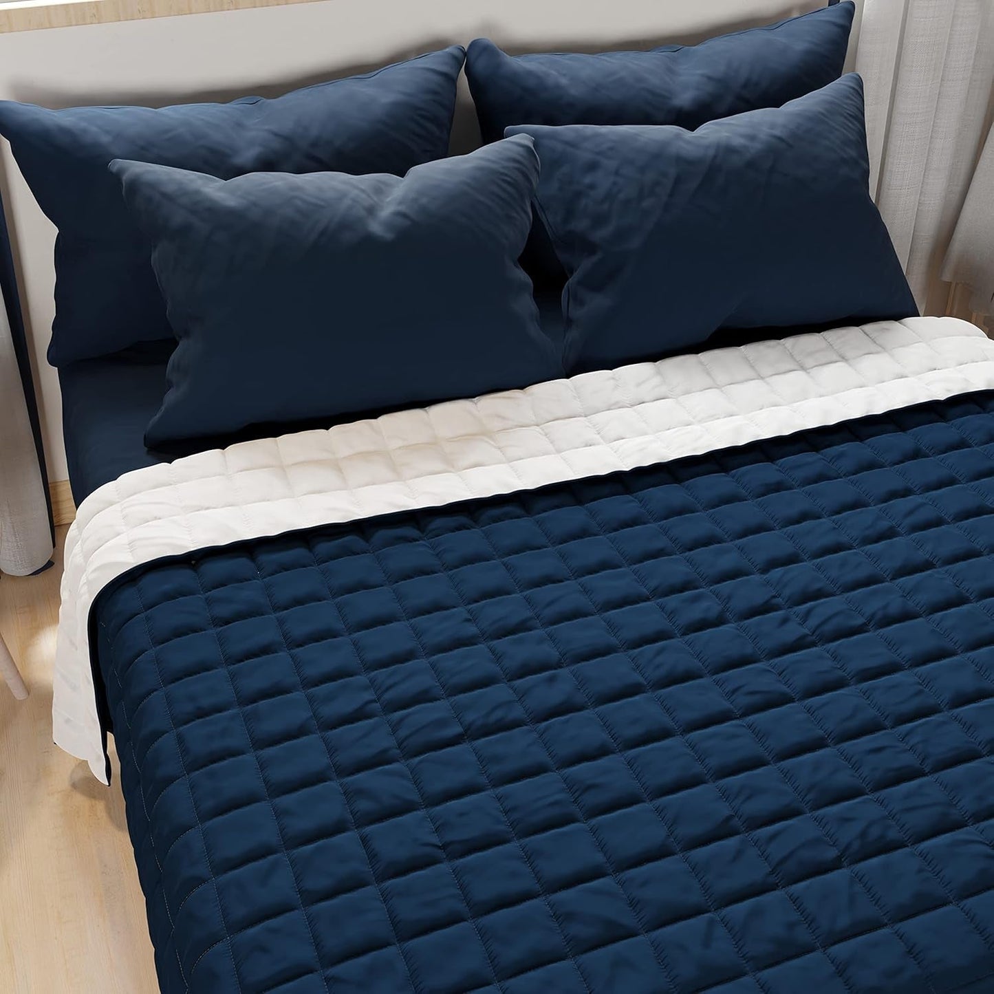 PETTI Artigiani Italiani - Kołdra na łóżko pojedyncze, kołdra dwustronna, kołdra wiosenna, granatowa, biała, 100% Made in Italy Kołdry i kołdry Naty Shop