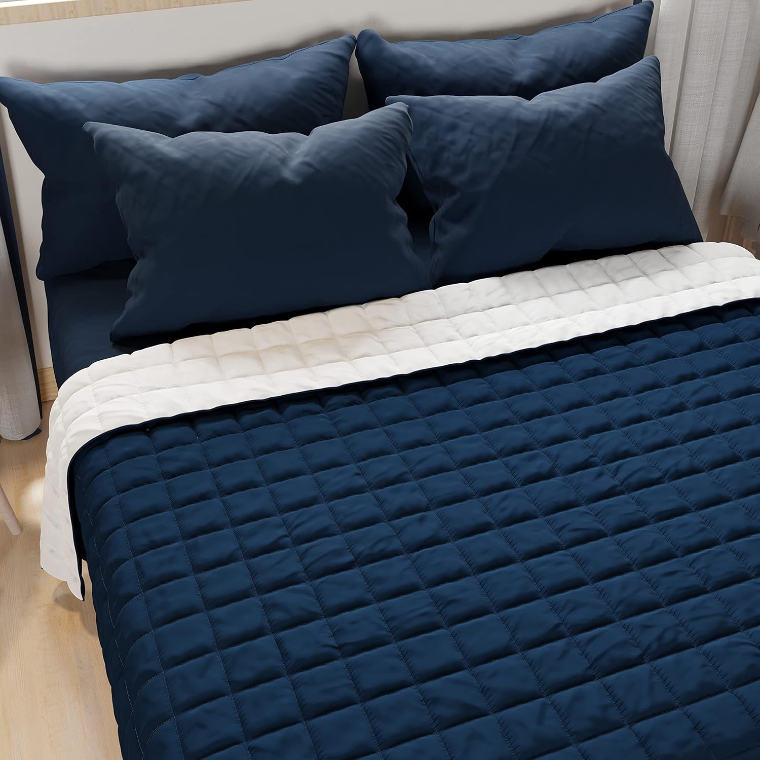 PETTI Artigiani Italiani - Kołdra na łóżko pojedyncze, kołdra dwustronna, kołdra wiosenna, granatowa, biała, 100% Made in Italy Kołdry i kołdry Naty Shop